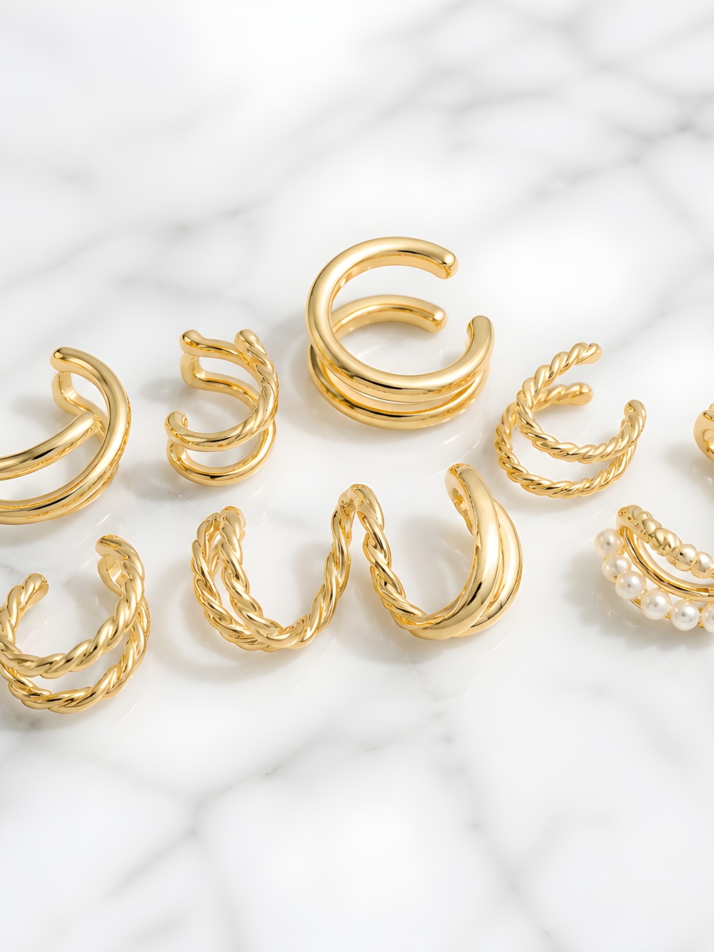 Fashion Jewelry Gold-Tone Ear Cuff Set — Shiny Gold Ear Climbers